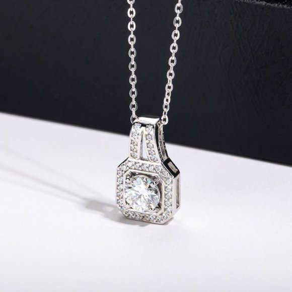 Certified 1ct. t.w. Moissanite Diamond Square Halo Pendant Necklace NEW - Picture 8 of 15